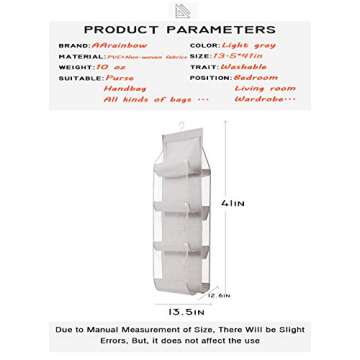 AARAINBOW 2 Packs Hanging Handbag Purse Organizer for Closet, Womens Purse Storage Bag, 8 Pockets Wa...