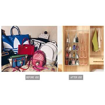 AARAINBOW 2 Packs Hanging Handbag Purse Organizer for Closet, Womens Purse Storage Bag, 8 Pockets Wardrobe Space Saving Purse Holder, Wardrobe Handbag Organizer, 41L*13.5W (B, 2 Gray)