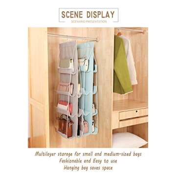 AARAINBOW 2 Packs Hanging Handbag Purse Organizer for Closet, Womens Purse Storage Bag, 8 Pockets Wardrobe Space Saving Purse Holder, Wardrobe Handbag Organizer, 41L*13.5W (B, 2 Gray)