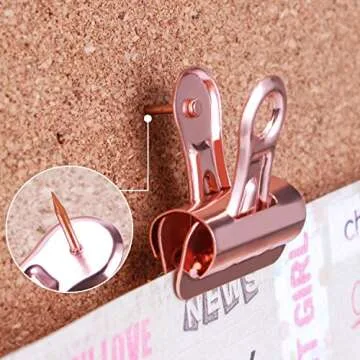 Yalis Push Pins Clips 15-Count, Pinning No Holes for Paper, Creative Paper Clips with Tack for Cork Board and Photo Wall (Rose Gold)