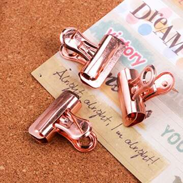 Yalis Push Pins Clips 15-Count, Pinning No Holes for Paper, Creative Paper Clips with Tack for Cork Board and Photo Wall (Rose Gold)