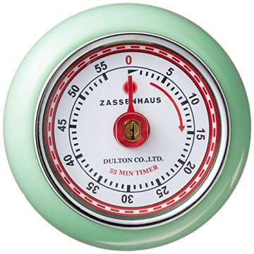 Zassenhaus Magnetic Retro Kitchen Timer, Classic Mechanical Cooking Timer (Mint Green)