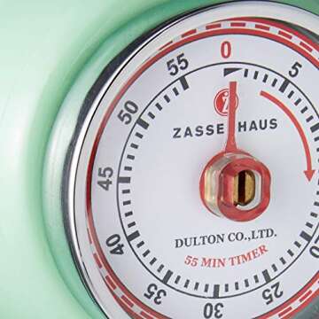 Zassenhaus Magnetic Retro Kitchen Timer, Classic Mechanical Cooking Timer (Mint Green)