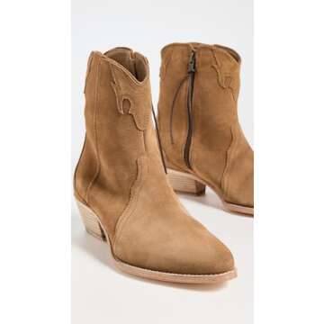 Free People Women's New Frontier Western Boots, Camel Suede, Tan, 11 Medium US