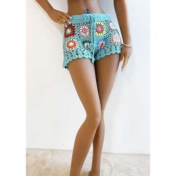 Yiulangde Womens Y2k Hollow Out Knit Shorts Crochet Bikini Swimsuit Cover Up Sexy Sheer Beach Shorts...