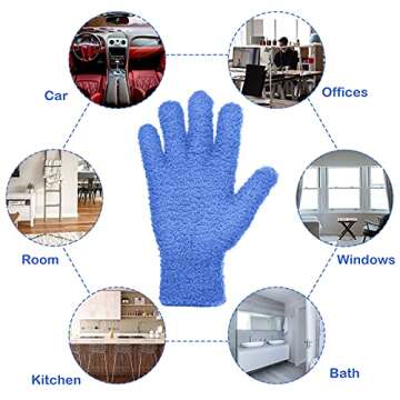 Patelai Microfiber Gloves for Plants Dusting Cleaning Glove Mittens, Navy Blue, 4 Count