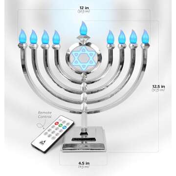 Ner Mitzvah LED Electric Hanukkah Menorah - Color Changing LED Traditional Classic Chanukah Menorah ...