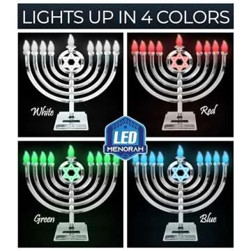 Ner Mitzvah LED Electric Hanukkah Menorah - Color Changing LED Traditional Classic Chanukah Menorah with Remote - Battery or USB Powered - USB Cord Included - Silver.