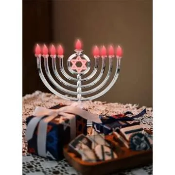 Ner Mitzvah LED Electric Hanukkah Menorah - Color Changing LED Traditional Classic Chanukah Menorah with Remote - Battery or USB Powered - USB Cord Included - Silver.