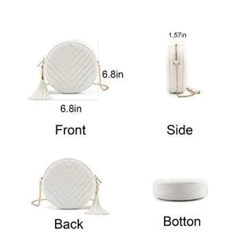 Ayliss Women Crossbody Shoulder Bag Circle Tassel Purse Clutch Evening Small PU leather Handbag Fashion Wallet With Chain (White #1)