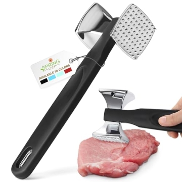 Spring Chef Meat Tenderizer Tool - Heavy Duty Aluminium Chicken Meat Mallet for Cooking - Dual Sided...