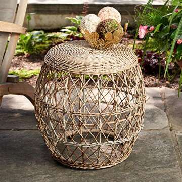 Quality Outdoor Living 65-YZGS01 Bar Harbor Garden Stool, Small, Tan Wicker