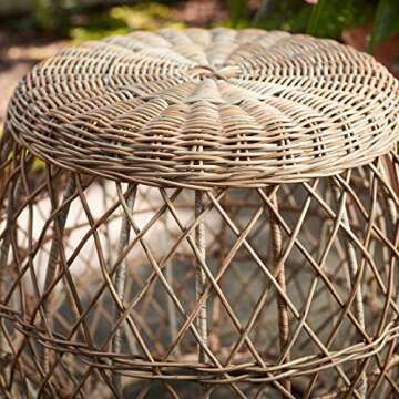 Quality Outdoor Living 65-YZGS01 Bar Harbor Garden Stool, Small, Tan Wicker