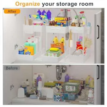 Sevenblue 3 Pack Under Sink Organizer, 2-Tier Multi-Use Kitchen Bathroom Organizers and Storage with...