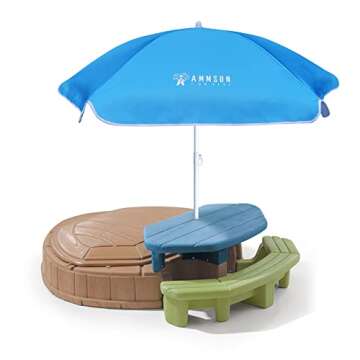 AMMSUN 5ft Seaside Beach Umbrella for Sand and Water Table - Kids Durable Umbrellas for children Bea...