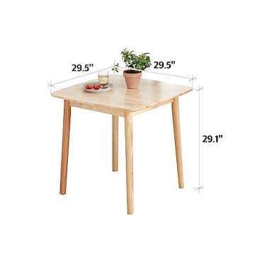 Livinia Aslan 29.5" Malaysian Oak Square Wooden Dining Table/Small Solid Wood Kitchen Desk (Natural ...