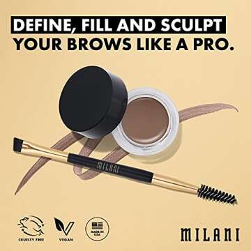 Milani Stay Put Brow Color - Dark Chocolate (0.09 Ounce) Vegan, Cruelty-Free Eyebrow Color that Fills and Shapes Brows