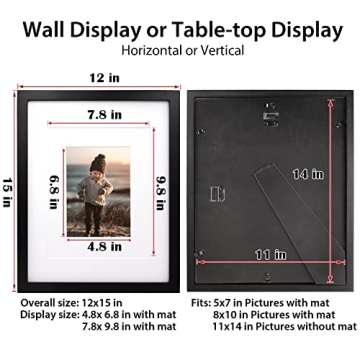 Kinlink 11x14 Black Wood Frames for Pictures & Art Display
