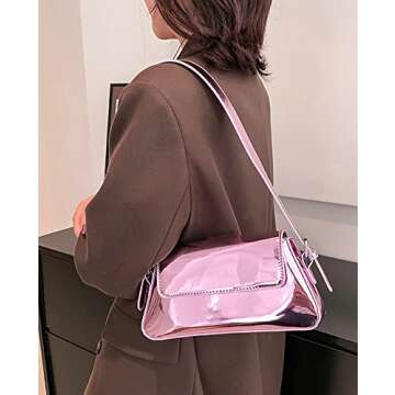 Women's Hobo Bag PU Leather Shoulder Bag Glossy Handbag Underarm Purse Top Handle Satchels Small Totes