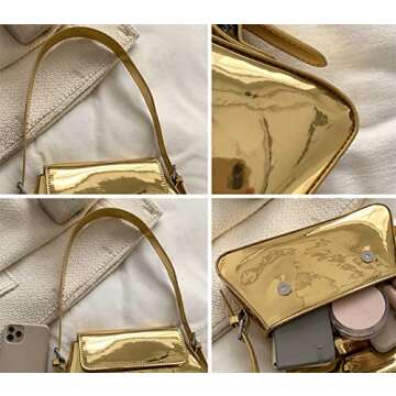 Women's Hobo Bag PU Leather Shoulder Bag Glossy Handbag Underarm Purse Top Handle Satchels Small Totes