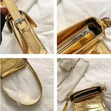 Women's Hobo Bag PU Leather Shoulder Bag Glossy Handbag Underarm Purse Top Handle Satchels Small Totes