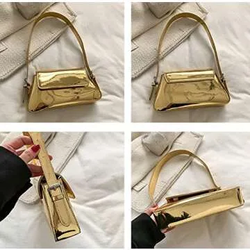 Women's Hobo Bag PU Leather Shoulder Bag Glossy Handbag Underarm Purse Top Handle Satchels Small Totes