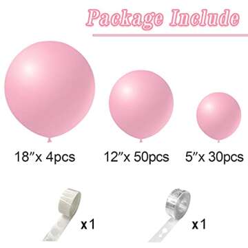 Pink Balloons 84 pcs Light Pink Balloons Garland Arch Kit 5 inch +12 inch +18 inch Pastel Pink Ballo...