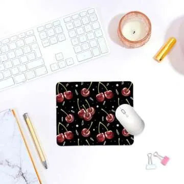 QIYUHOY Cherry Print Black Mouse Pads,Funky Cherry Personalized Mouse Mat Design,Small Mouse pad for...