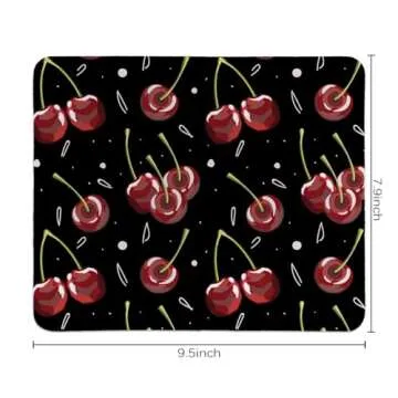 QIYUHOY Cherry Print Black Mouse Pads,Funky Cherry Personalized Mouse Mat Design,Small Mouse pad for Desk Home Office Gaming Working,Home Decor Accessories Office Supplies，9.5x7.9 inches