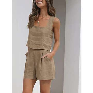 Trendy Queen Women Y2k Clothes Country Concert Outfits 90s Casual 2 Piece Sets Linen Shorts Boho Crop Top Beach Clothes Summer Vacation