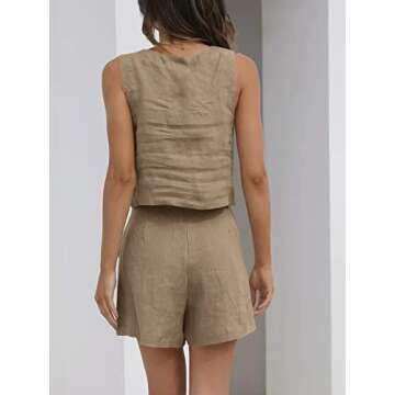 Trendy Queen Women Y2k Clothes Country Concert Outfits 90s Casual 2 Piece Sets Linen Shorts Boho Crop Top Beach Clothes Summer Vacation