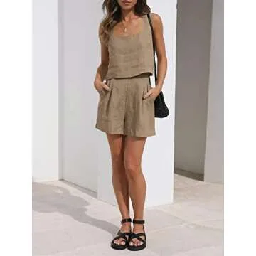 Trendy Queen Women Y2k Clothes Country Concert Outfits 90s Casual 2 Piece Sets Linen Shorts Boho Crop Top Beach Clothes Summer Vacation