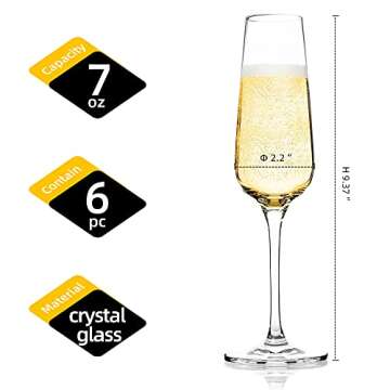 FAWLES Crystal Champagne Flutes Set of 6 - Classy Clear Stemmed Glasses for Every Occasion