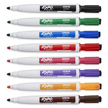 Expo Magnetic Dry Erase Markers with Eraser, Fine Tip, Assorted, 8 Count