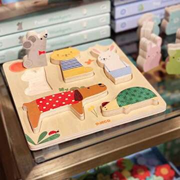 DJECO Woodypets Wooden Puzzle - Adorable Animal Puzzle Game for Kids - Fun & Engaging Activity for Friends & Family, Educational Toys for Children 12+ Months Girls & Boys