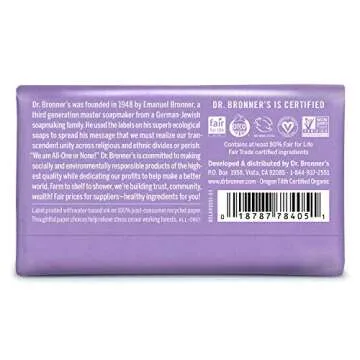 Dr. Bronner's - Pure-Castile Bar Soap (Lavender, 5 ounce, 6-Pack) - Made with Organic Oils, For Face...