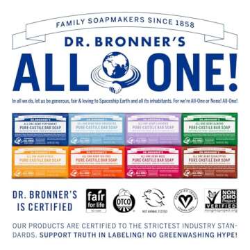 Dr. Bronner's - Pure-Castile Bar Soap (Lavender, 5 ounce, 6-Pack) - Made with Organic Oils, For Face, Body and Hair, Gentle and Moisturizing, Biodegradable, Vegan, Cruelty-free, Non-GMO