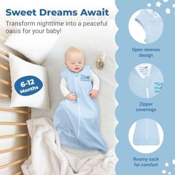 Baby Merlin's Magic Dreamsack - 100% Cotton Wearable Blanket Sleep Sack - Winter Baby Sleep Sack for 6-12 Months Babies - Promotes Restful Sleep and Liberty of Movement - Blue
