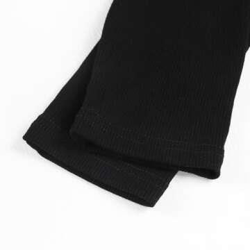 Artfish Women's Square Neck Long Sleeve Ribbed Slim Fitted Casual Basic Crop Top (Black, S)