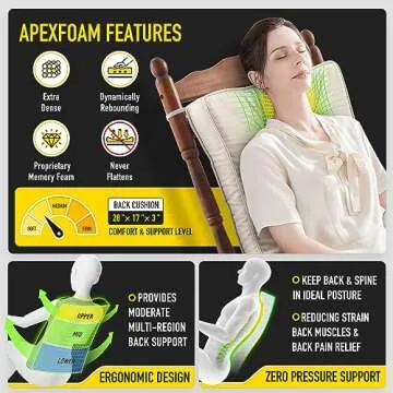 SUNROX Memory Foam Jumbo Rocking Chair Cushions, FadeShield Water Resistant Non Slip Durable Tufted Pads, Set of Seat & Back Cushion with Ties for Indoor/Outdoor Rocker, 2 Piece, Cream