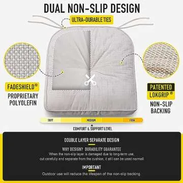 SUNROX Memory Foam Jumbo Rocking Chair Cushions, FadeShield Water Resistant Non Slip Durable Tufted Pads, Set of Seat & Back Cushion with Ties for Indoor/Outdoor Rocker, 2 Piece, Cream