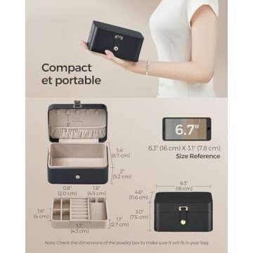 SONGMICS Jewelry Box, Travel Jewelry Case, 2-Layer Jewelry Holder Organizer, Portable Versatile Earring Storage, for Larger Accessories, Ink Black UJBC166B01