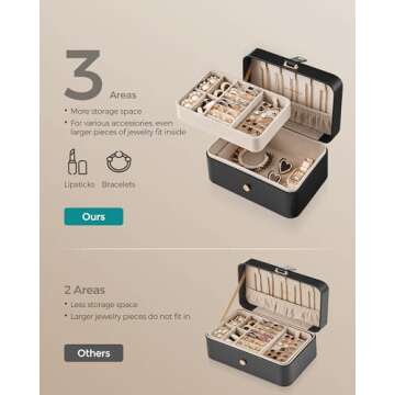 SONGMICS Jewelry Box, Travel Jewelry Case, 2-Layer Jewelry Holder Organizer, Portable Versatile Earring Storage, for Larger Accessories, Ink Black UJBC166B01