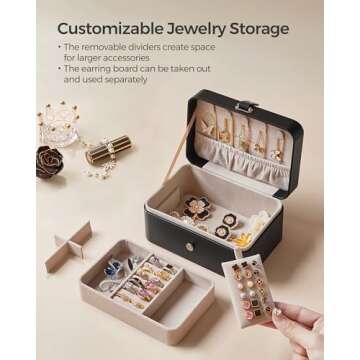 SONGMICS Jewelry Box, Travel Jewelry Case, 2-Layer Jewelry Holder Organizer, Portable Versatile Earring Storage, for Larger Accessories, Ink Black UJBC166B01