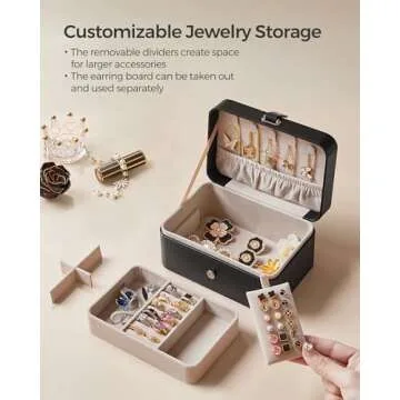 SONGMICS Jewelry Box, Travel Jewelry Case, 2-Layer Jewelry Holder Organizer, Portable Versatile Earring Storage, for Larger Accessories, Ink Black UJBC166B01