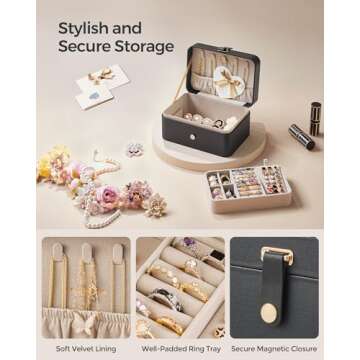 SONGMICS Jewelry Box, Travel Jewelry Case, 2-Layer Jewelry Holder Organizer, Portable Versatile Earring Storage, for Larger Accessories, Ink Black UJBC166B01