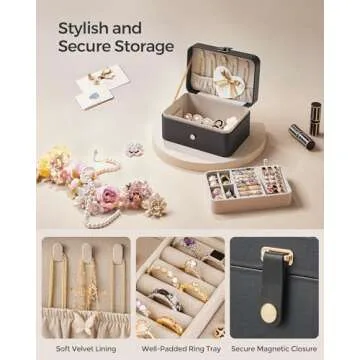 SONGMICS Jewelry Box, Travel Jewelry Case, 2-Layer Jewelry Holder Organizer, Portable Versatile Earring Storage, for Larger Accessories, Ink Black UJBC166B01