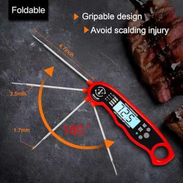 Meat Thermometer Digital for Cooking and Grilling, Collapsible Probe, with Magnet, Calibration, Backlight Waterproof Food Thermometer, Instant Read Thermometer for Kitchen, Meat, Steak, Turkey