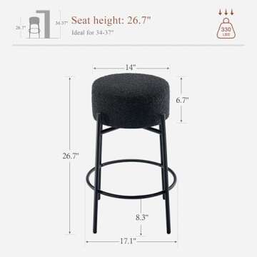 JIRAIN Modern Backless Bar Stools Set of 2, 27’’ Boucle Swivel Barstools with Round Padded Seat,...