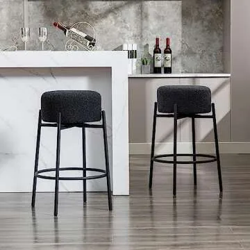 JIRAIN Modern Backless Bar Stools Set of 2, 27’’ Boucle Swivel Barstools with Round Padded Seat, Counter Stools with Metal Legs, Counter Height Stools for Kitchen Island, Black